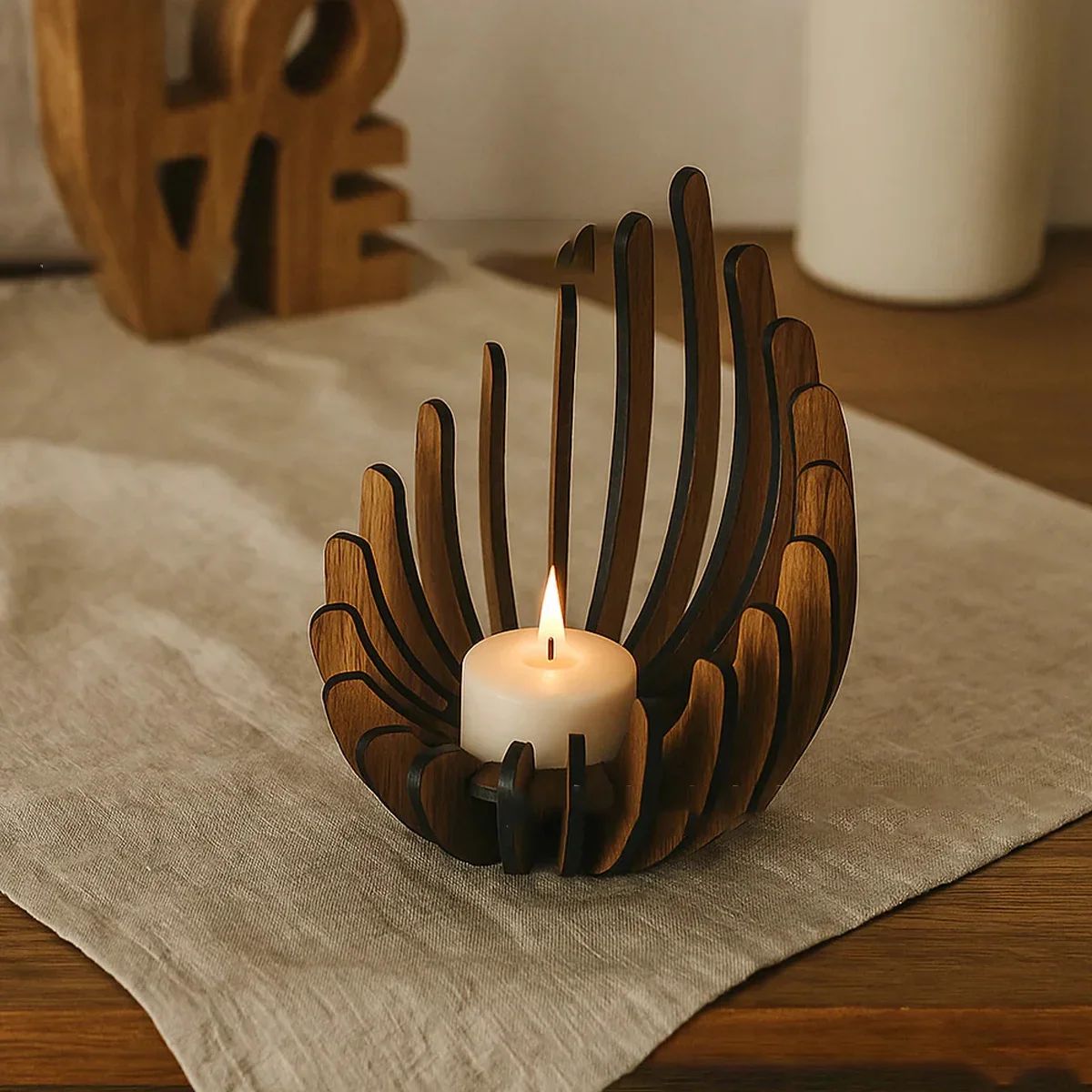 1Pc Hand-Assembled Lotus Candle Holder - Elegant Wooden Tea