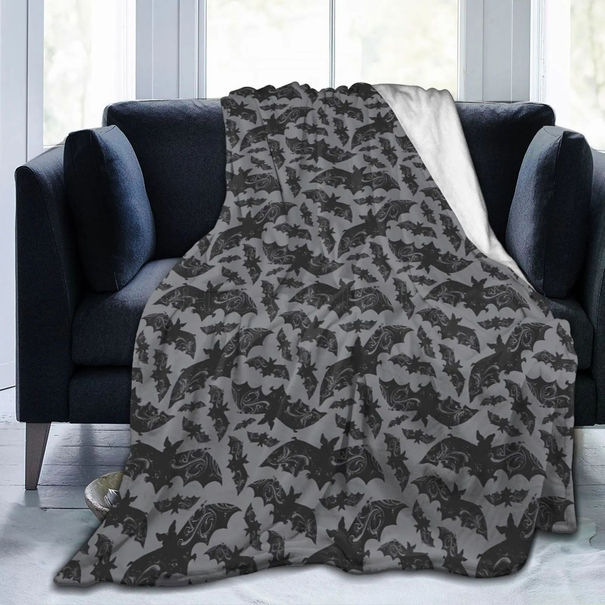 Bats Halloween Goth Flannel Fleece Throw Blanket Soft Cozy W