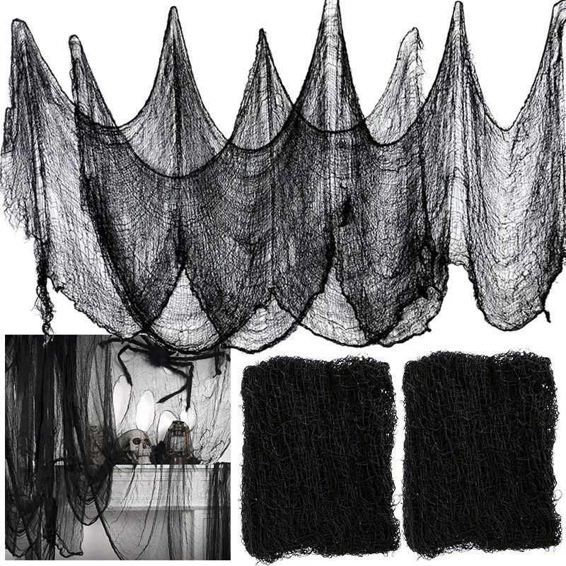 2/4m Horror Halloween Decoration Black Gauze Artificial Spid