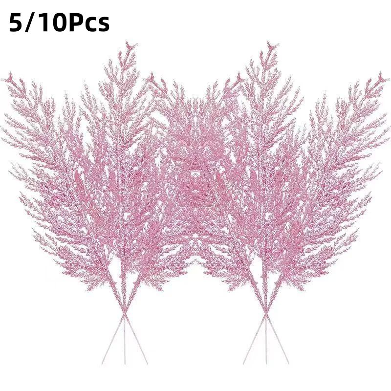 5/10PCS Artificial Plants Pine Branches Christmas Glitter Go
