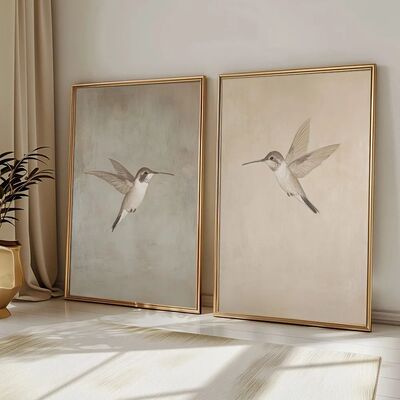 2 Pcs Frameless Retro Hummingbird Wall Art Canvas Posters Si
