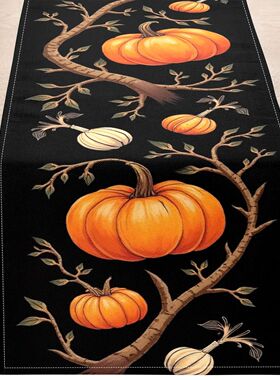 1 Piece of Autumn-Themed Table Runner with Pumpk, Vines, and