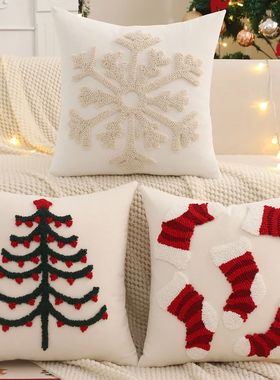 Tufted Throw Pillow Cover Christmas Decoration Canvas Christ