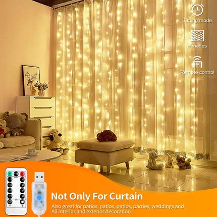 Curtain LED 3x3m 300led string light USB fairy icicle copper