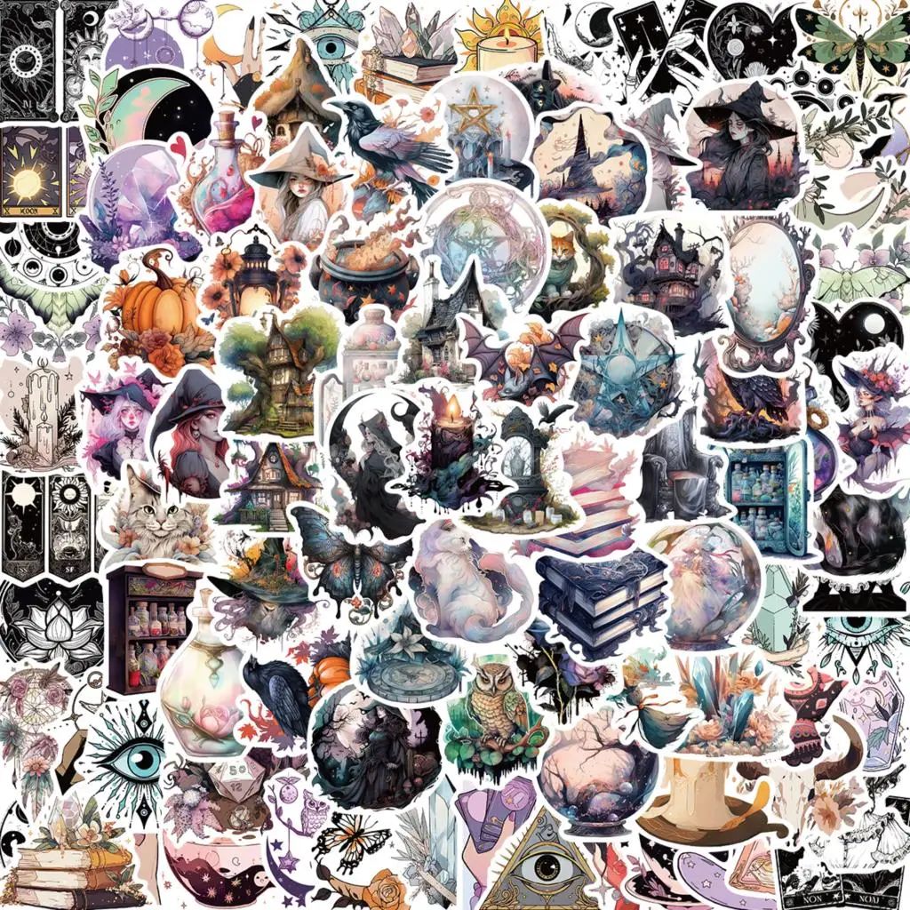 50/100pcs Pack Cartoon Witch Magic Sticker Vinyl Waterproof