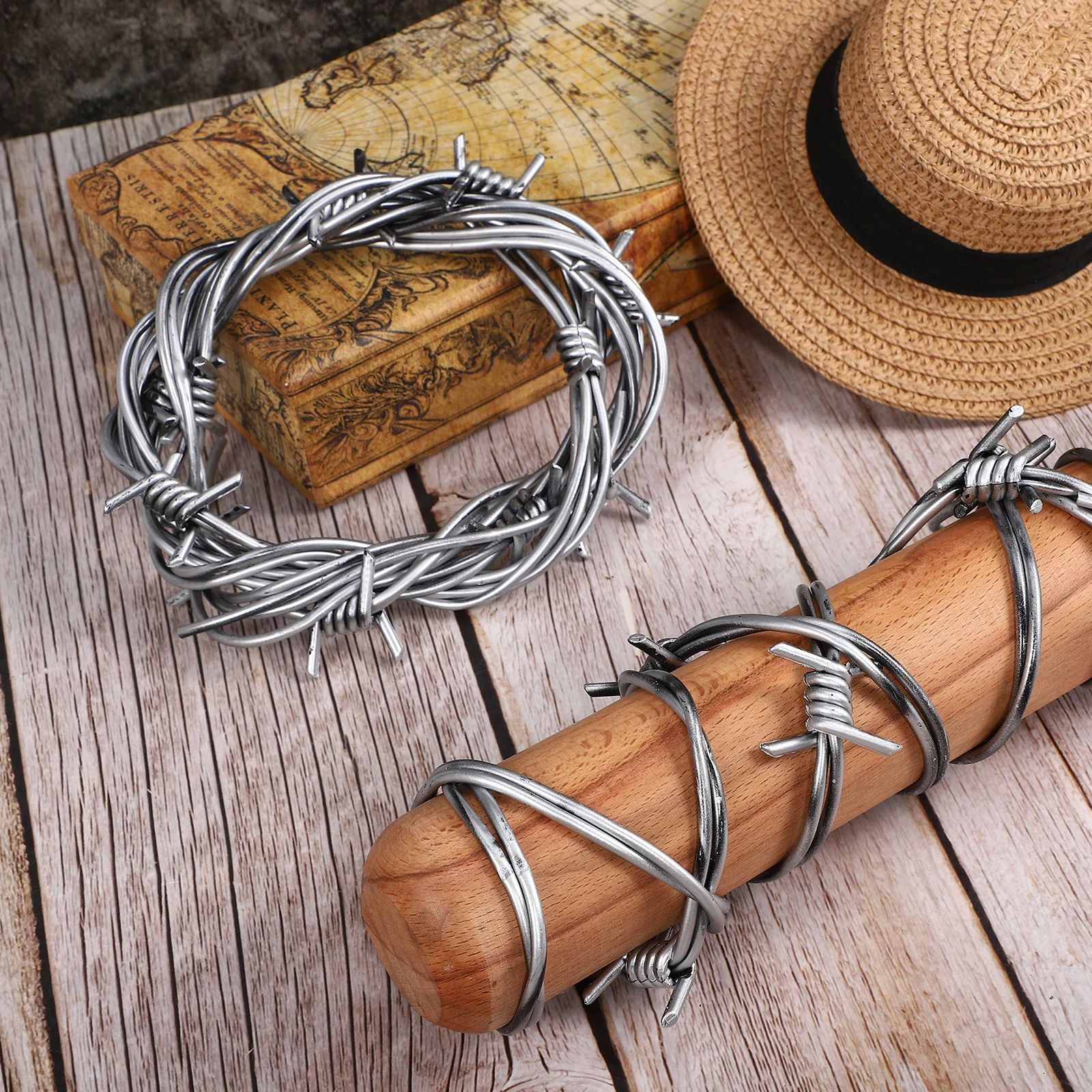 2.5M Fake Rusted Silver Barbed Barb Wire Decoration Hallowee