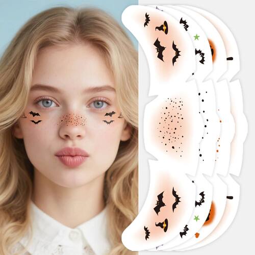 4pcs Halloween Face Tattoo Stickers Pumpkin Bat Star Moon Fa