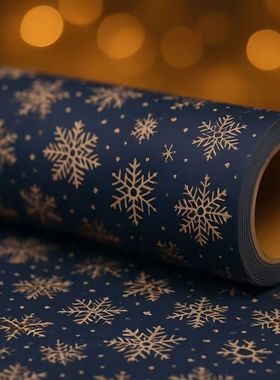 1pc Large Roll Snowflake Wrapping Paper-Dark Blue&White Wint