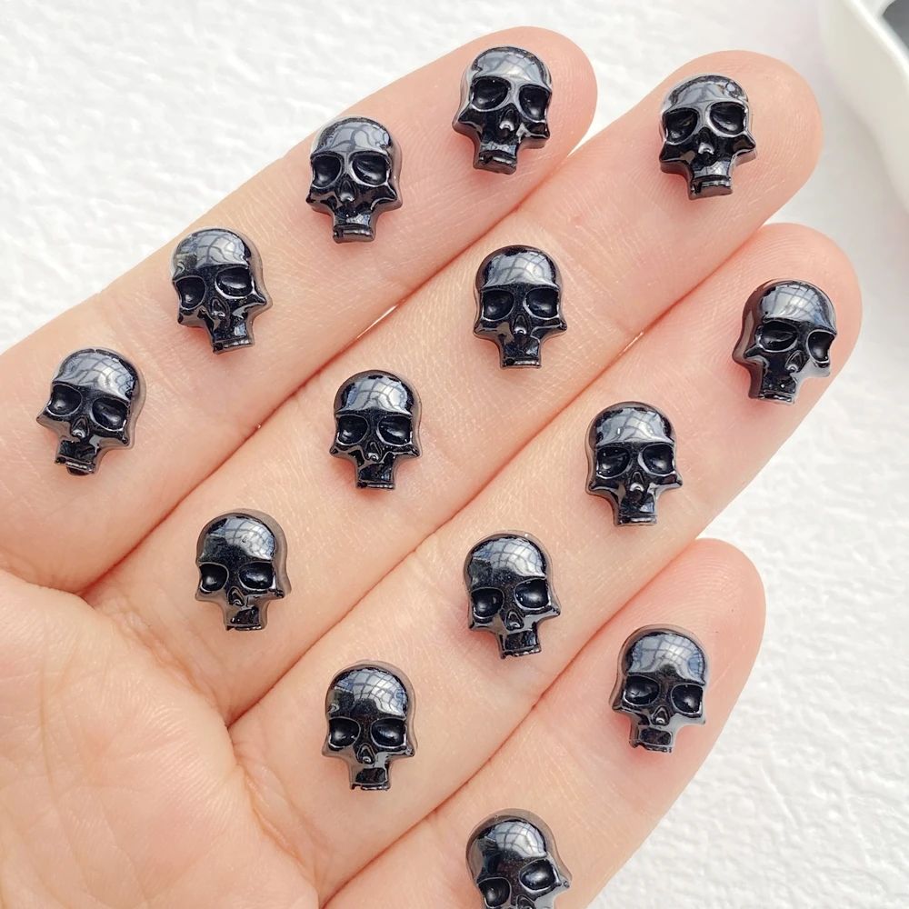 50Pcs Cute Resin Mini Halloween Black Skull FlatBack Cabocho