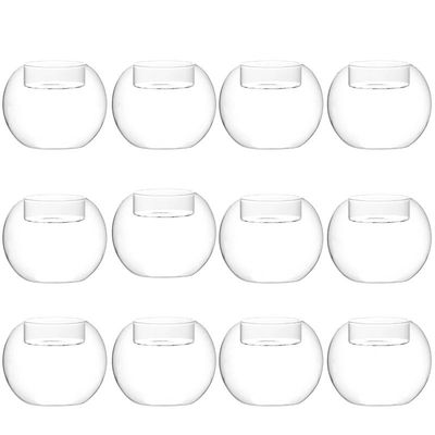 6/12Pcs Transparent Round Hollow Glass Candle Holder Christm