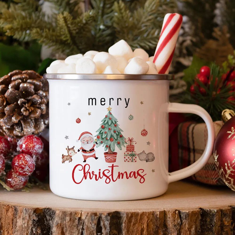 Santa Deer Print Child Christmas Mug Mug Hot Cocoa Chocolate