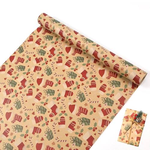 1 Roll 17x590 inch Christmas Kraft Wrapping Paper for Holida