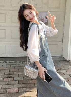 【爆款现货】春夏牛仔背带裙 宽松白T两件套2C057-A66-P150-K218