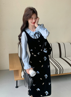 新款上新假两件刺绣上衣 半身裙P195-K318