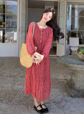 现货！现货！现货！碎花收腰百褶连衣长裙2C212-G216-P155-K248