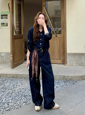 2026新款牛仔连体裤配腰带丝巾三件套2D009-2591P165控238