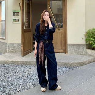 2026新款牛仔连体裤配腰带丝巾三件套2D009-2591P165控238