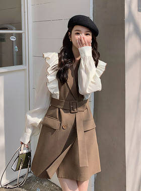 【已备货！附买家秀】轻熟风荷叶边西装连衣裙 2201P135控198