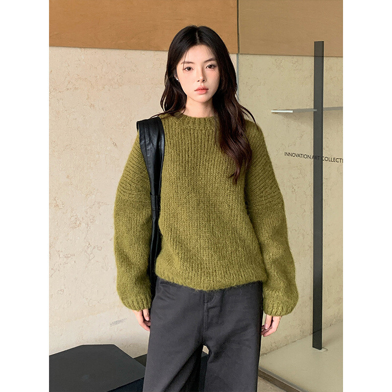 THEMIND羊毛圆领套头毛衣女2025十三行冬季针织羊毛衫M9255马卡龙