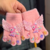 儿童小马宝莉美甲手套男女童冬天卡通保暖宝宝女孩分指毛绒手套