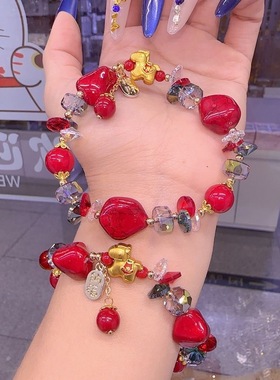 本命年水晶手链女生红枣贝珠手串气质串珠新年马上有钱转运手饰