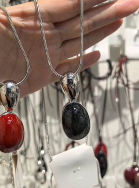 韩国东不规则拼接黑玛瑙链条吊坠项链简约水滴设计高级感长毛衣链