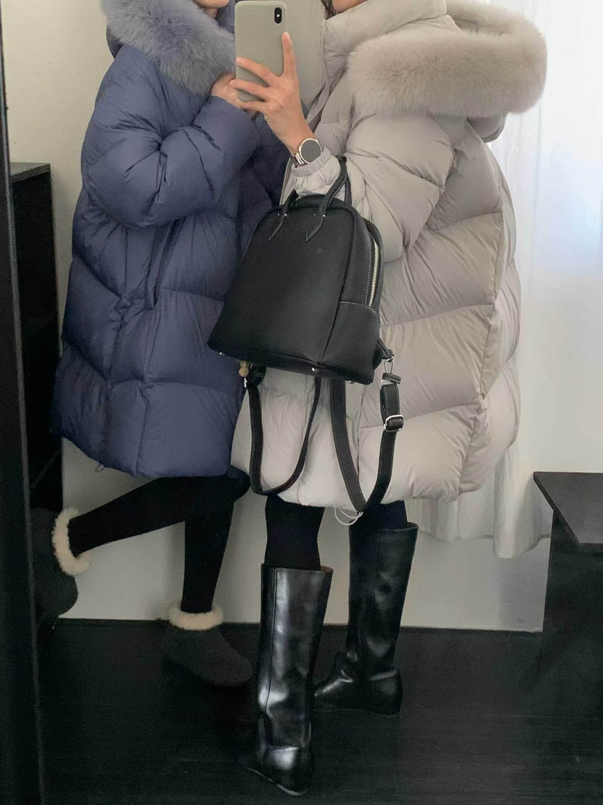 韩系羽绒服女25冬新款连帽轻奢狐狸毛领加厚加大宽松长款保暖外套