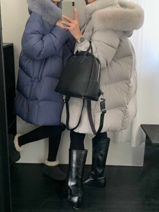 韩系羽绒服女25冬新款连帽轻奢狐狸毛领加厚加大宽松长款保暖外套