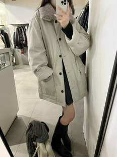 韩系可拆卸白鸭绒抽绳收腰高级感工装羽绒服中长款加厚保暖外套女