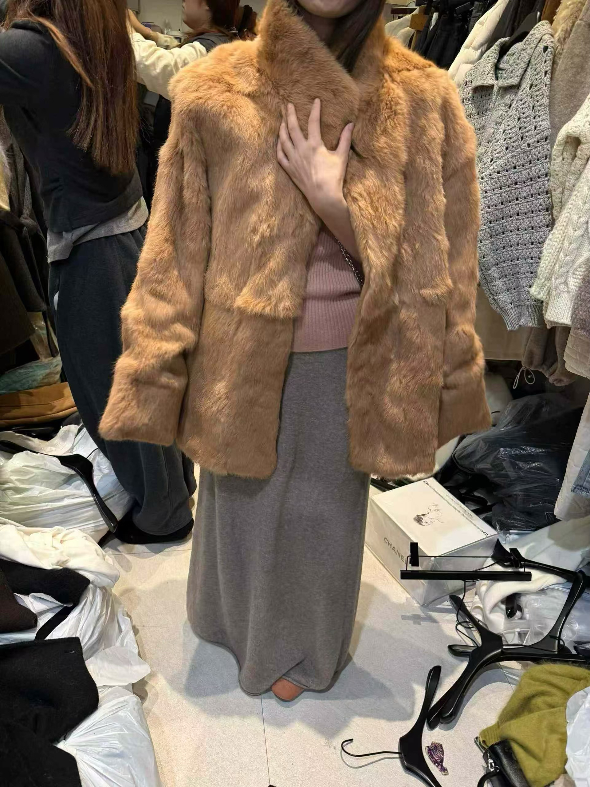 真毛高端品质立领兔毛皮草外套25冬新款宽松显瘦中长款保暖外套女