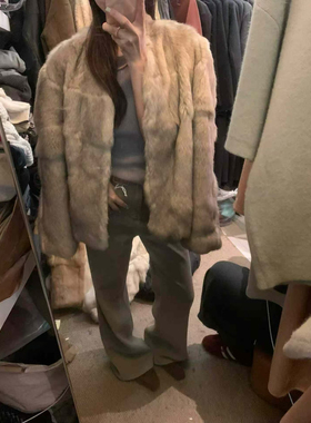韩系皮草“加州日落”老钱风进口草兔皮草高级感短款毛毛外套新款