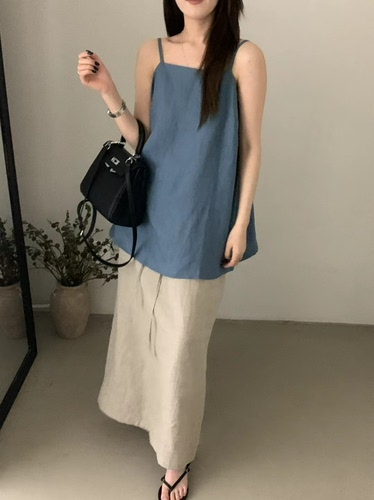 韩系亚麻吊带背心女夏季新款宽松显瘦无袖上衣休闲百搭