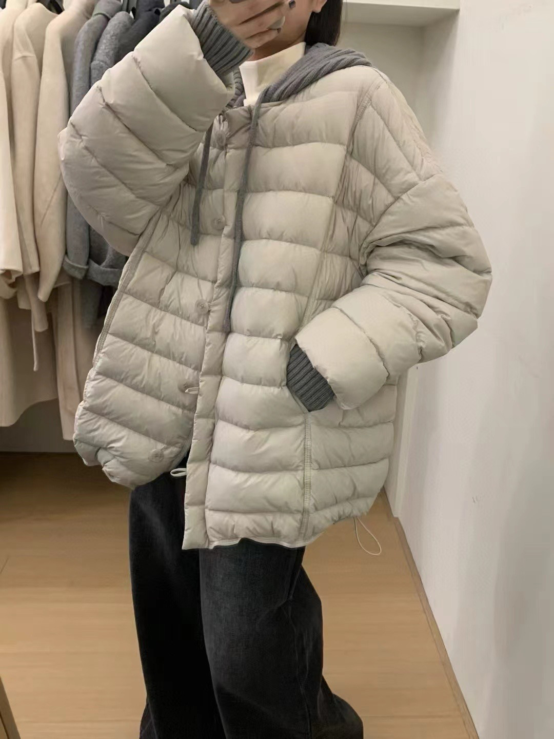 韩系90白鸭绒针织连帽设计感羽绒服女25冬新款保暖百搭小个子外套