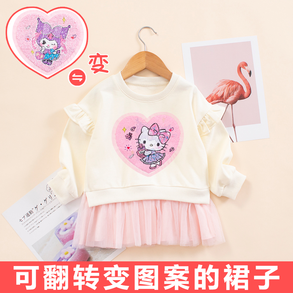 女童春秋连衣裙小飞袖洋气卫衣裙