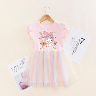 女童夏天连衣裙女孩时髦夏季裙子儿童洋气公主裙美乐蒂衣服彩虹裙