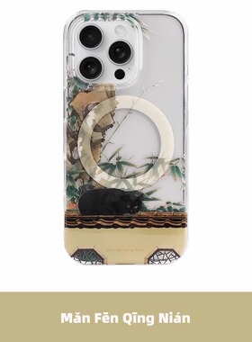 满分青年 创新中式竹林黑色猫咪透明亮面磁吸手机壳防摔个性小众高级 适用情侣苹果iPhone17Air16promax15pro