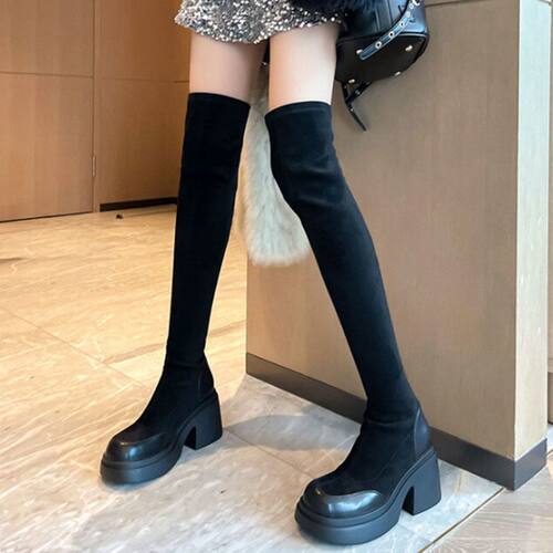 高筒弹力瘦瘦靴女2025年秋冬新款欧版加绒厚底长靴一脚蹬袜靴女靴