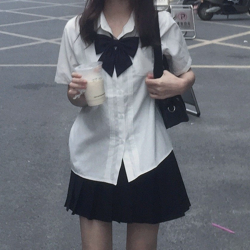 JAPANESE JK SHIRT WOMENS POINTED LAPEL MARUKET SHORT-SLEEVED TOP STUDENT CLASS UNIFORM HIGH SCHOOL UNIFORM PLEATED SKIRT SET