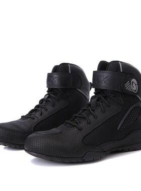 雅酷士arcx秋夏款新品骑行鞋子黑色牛皮冲孔防护男女摩托车