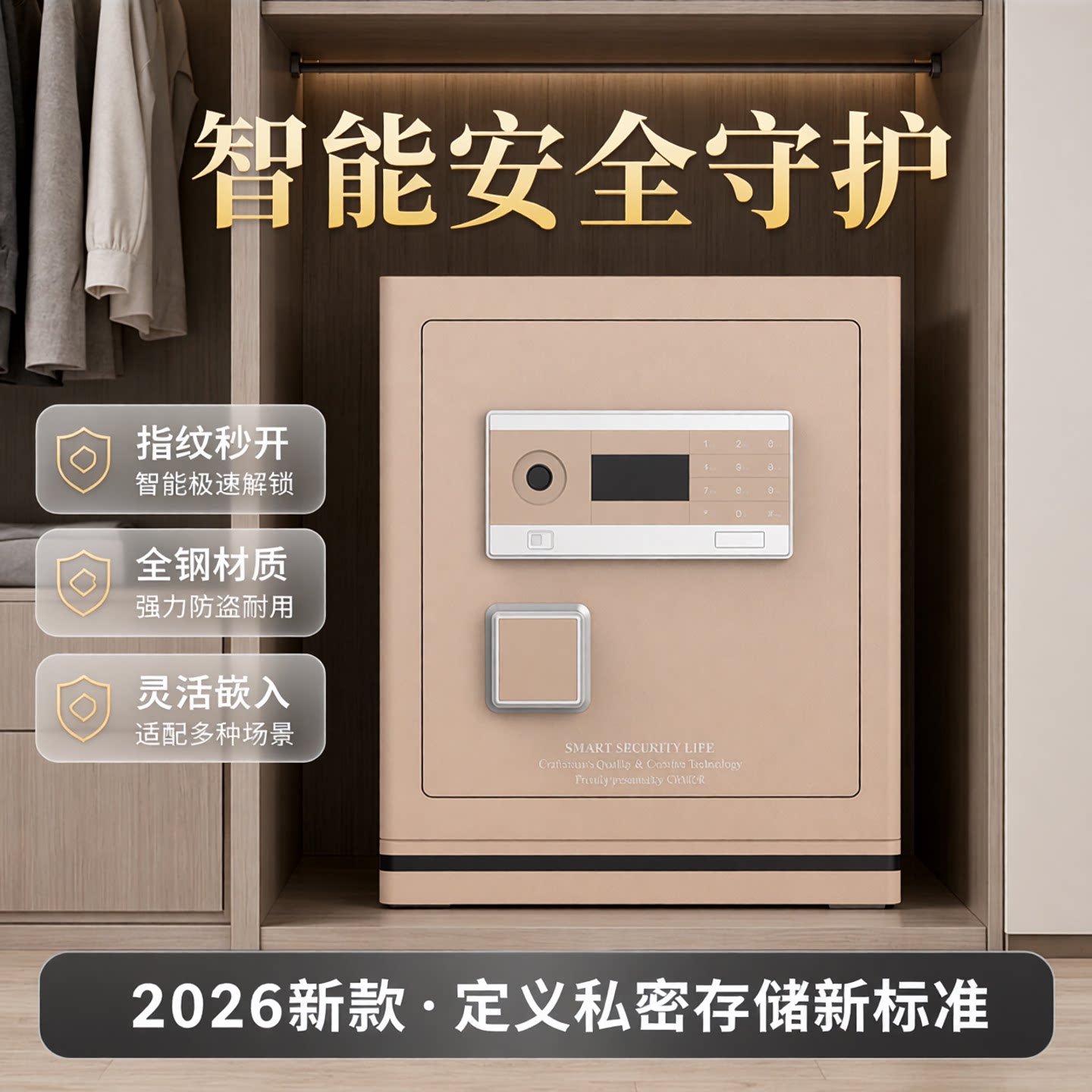 crmcr卡唛乐宝新国标3C保险柜家用2026新款小型智能指纹密码保险箱大型防盗床头柜衣柜嵌入式全钢办公室夹万