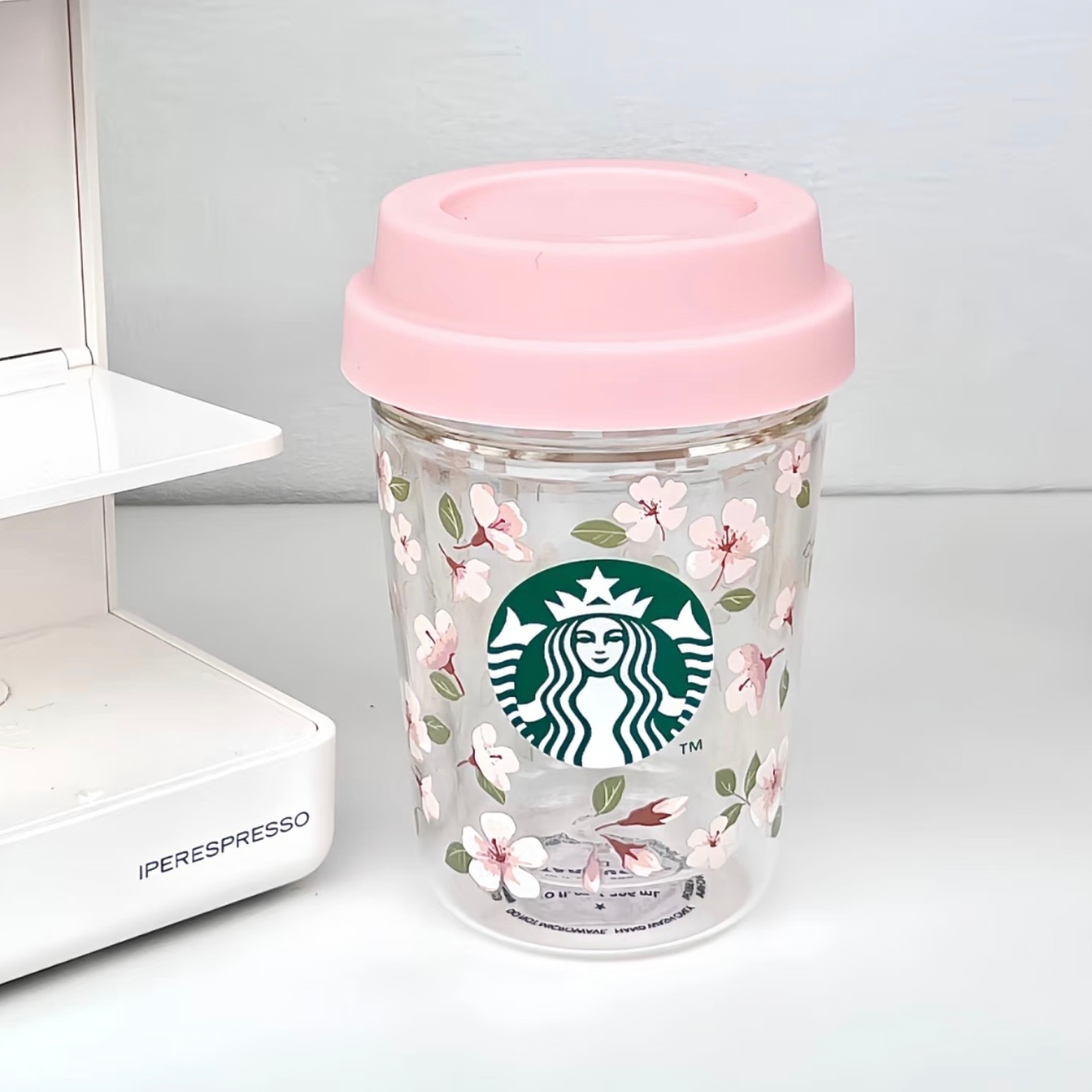 星巴克杯子清仓特价优惠简约高颜值296ml粉色樱花透明双层玻璃杯