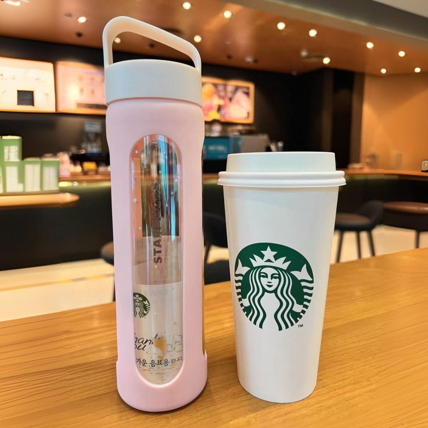 星巴克杯子清仓特价优惠韩国粉色隔热硅胶随行玻璃杯高颜值咖啡杯