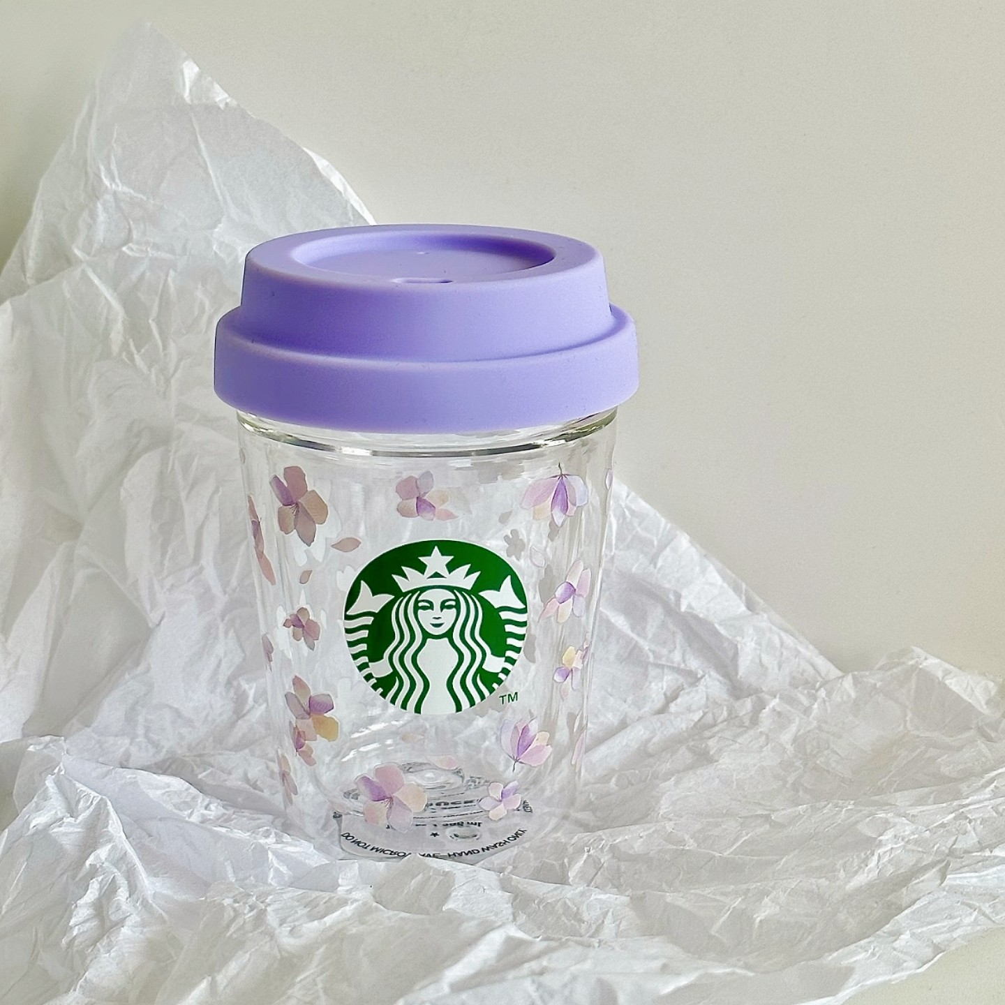 星巴克杯子清仓特价优惠简约高颜值296ml紫色樱花透明双层玻璃杯