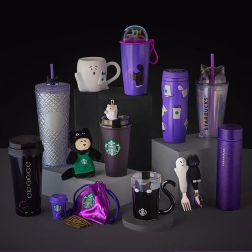 日本星巴克杯子2025万圣节派对黑猫精灵魔法帽马克杯不锈钢随行杯