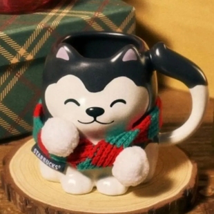 星巴克杯子2025圣诞节暖意融融系列可爱哈士奇造型马克杯节日礼物