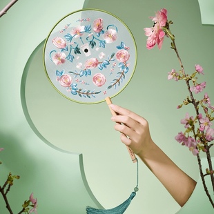 星巴克扇子2025年春日花系列江南春花刺绣团扇古风汉服旗袍圆扇子