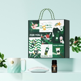 星巴克甄选创意礼盒薄荷绿徽章马克杯灵耀陶瓷扩香薰摆件组合礼物