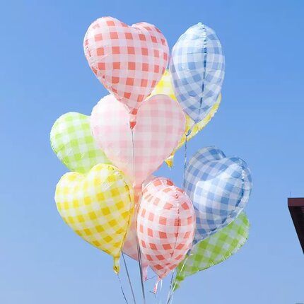 isn韩系18寸爱心方格条纹爱心生日场景布置拍照道具爱心气球