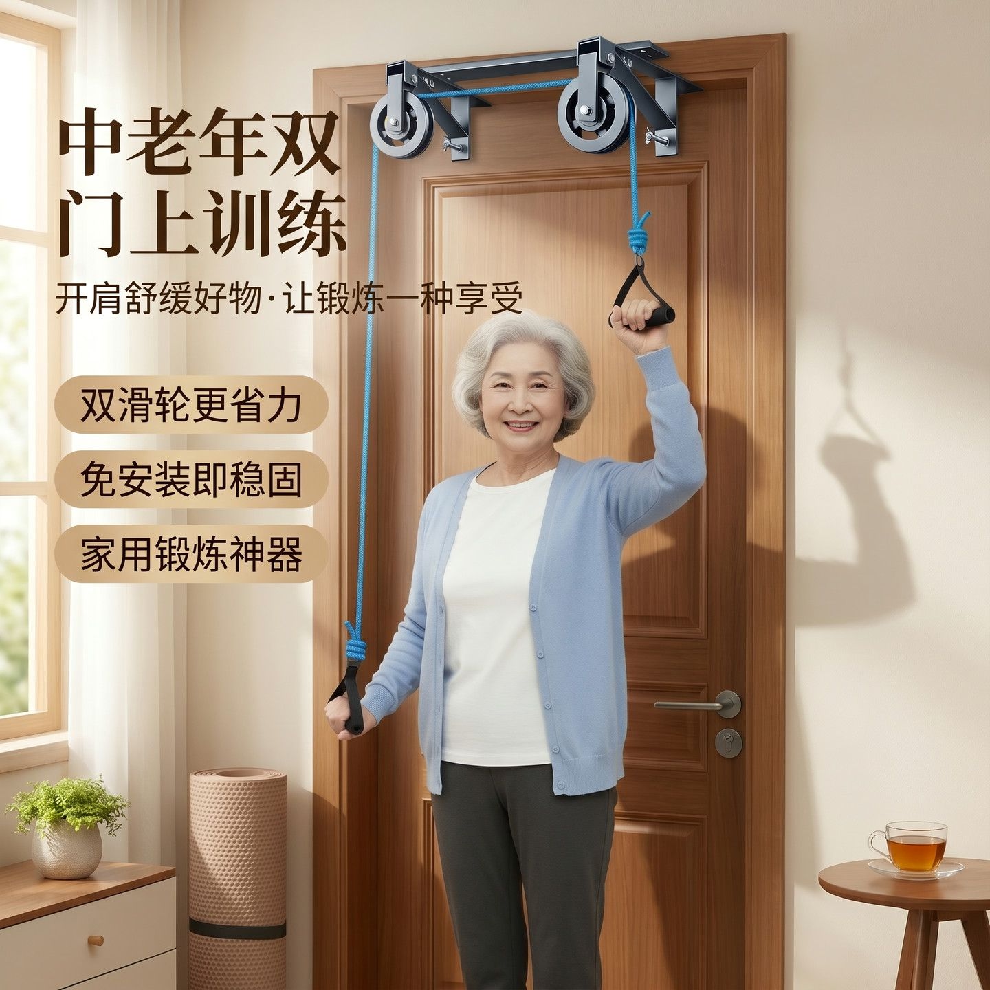 中老年门上墙上双滑轮上肢锻炼助力肩周锻炼滑轮拉伸上肢活动关节