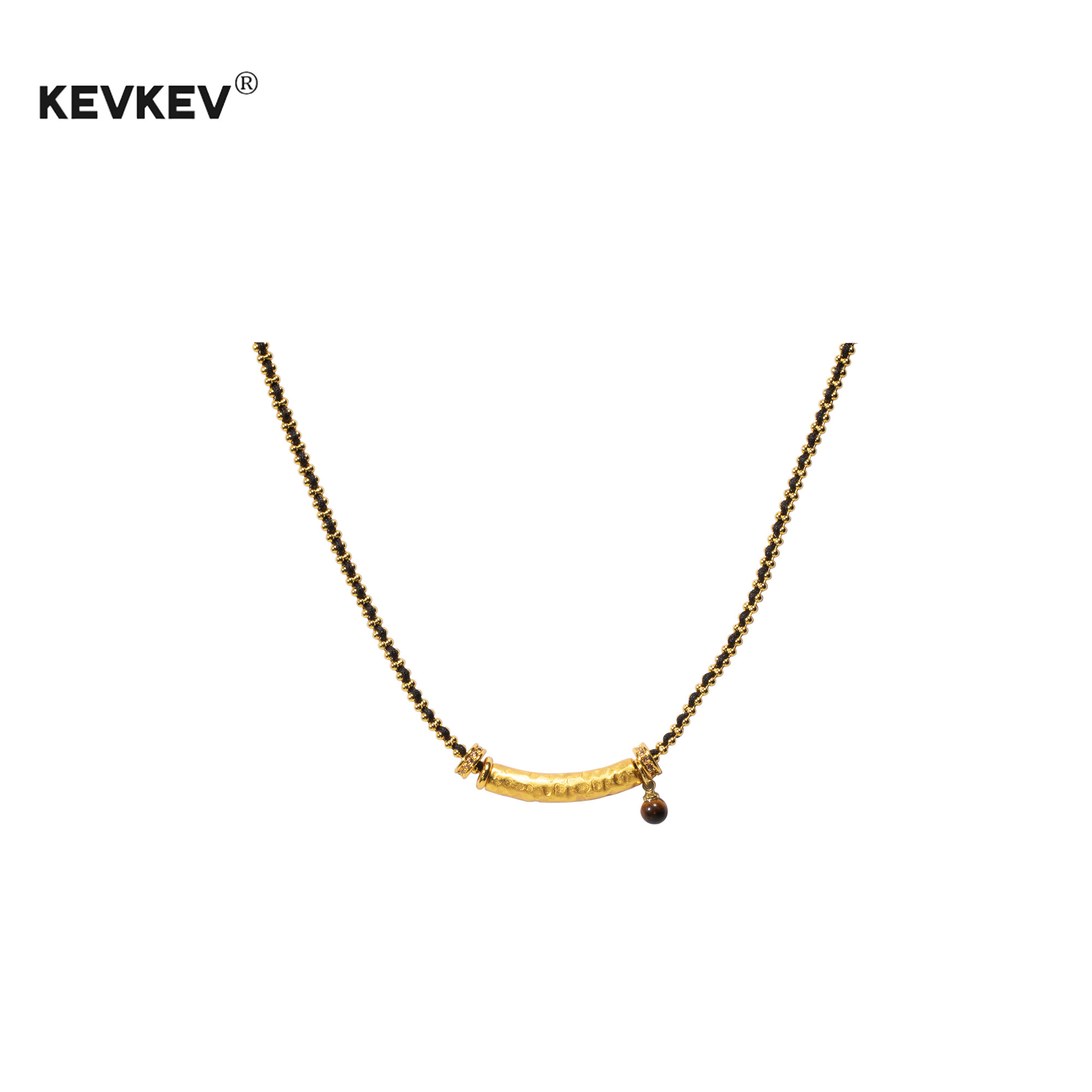 kevkev正品虎眼石微笑弯管项链轻奢显白高级感手工编织七夕礼物女